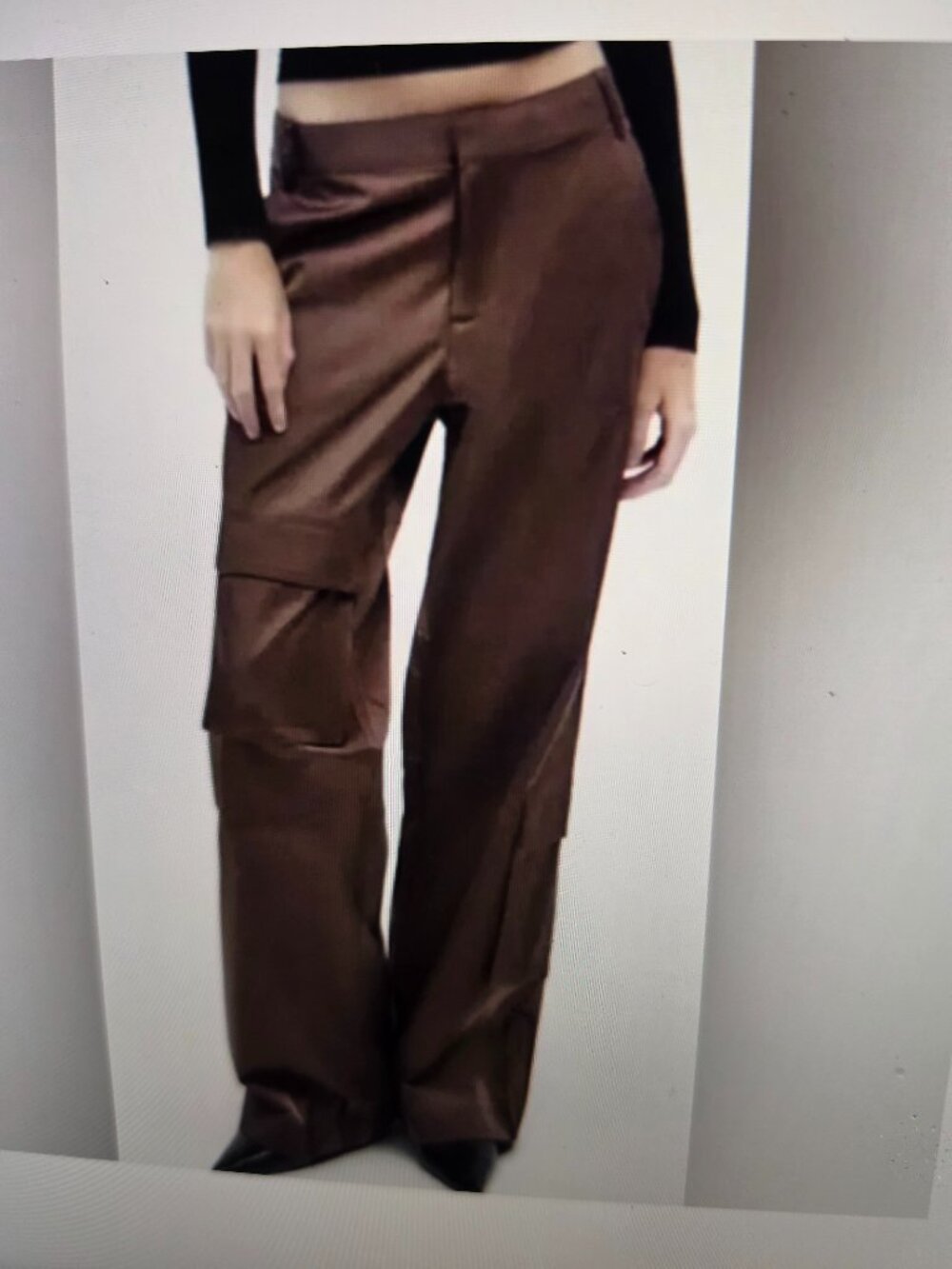 Zara Satin High Rise Wide Leg Utility Cargo Tan Pants Size Large